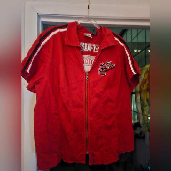 Red Harley-Davidson Zip Up Embroidered Top Plus Size 3W - Picture 6 of 7